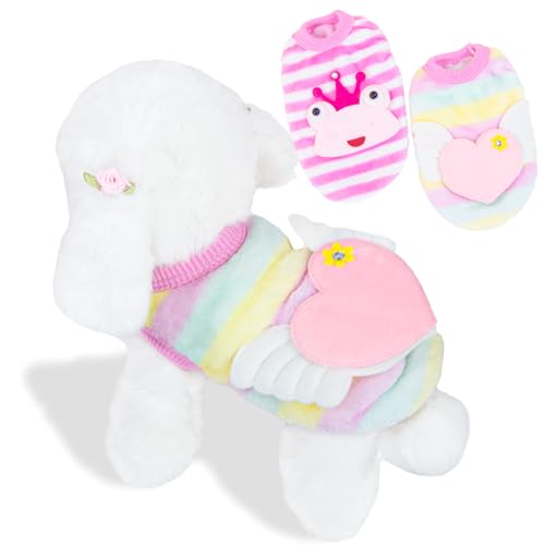 2 Pack Teacup Dog Clothes Warm Soft Fleece Extra Small Dog Sweaters for Puppy Chihuahua Yorkies Girl Fall Winter Cute Sweater Pet Clothes for Kitten, Rabbits, Guinea Pig, 3.5-6lbs XS Dog Sweater