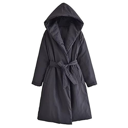 Manteau à capuche en coton pour femmes vêtement d'extérieur long ample chic et vintage noir XS
