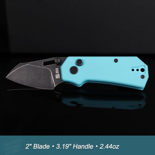 Image of JIN Rhino Pocket Knife, Button Lock Folding EDC Knife Kit, 2 inch 9Cr18MoV Steel Blade, Stonewash Finish, Blue G10 Handle, Lightweight Knives Gift for Men Women