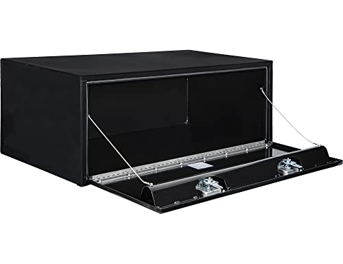 Image of Buyers Products 1708310 Black Steel Underbody Truck Tool Box - 18 x 24 x 48 Inch - Truck Bed & Underbelly RV Storage Box, Locking T-Latch, Weather-Resistant, Heavy-Duty Flatbed Job Box, Made in USA