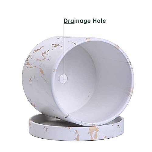 Ton Sin Marble Flower Pots Set Of 3,Plant Pot With Drainage And Saucer,Succulent Pots For Indoor Plants,5.9"&5.0"&3.9" Inch Planters,Garden Pots(Gold) #TOP3