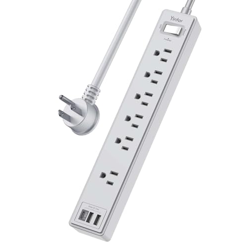 Image of 6Ft Power Strip Surge Protector - Yintar Extension Cord with 6 AC Outlets and 3 USB Ports for Home, Office, Dorm Essentials, 1680 Joules, ETL Listed, Grey