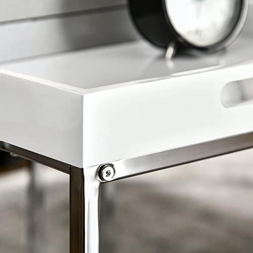 HOMCOM High Gloss Coffee Table Set of 3, Modern Nest of Tables with Steel Frame for Living Room, White