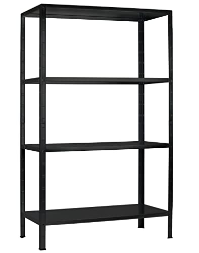 SCHULTE Regalwelt Steckregal mit 4 PowerMAX Fachböden, 65 kg Tragkraft, 180x60x40 cm (HxBxT), schwarz-Struktur, Lagerregal, Werkstattregal, Kellerregal, Garagenregal, Metallregal
