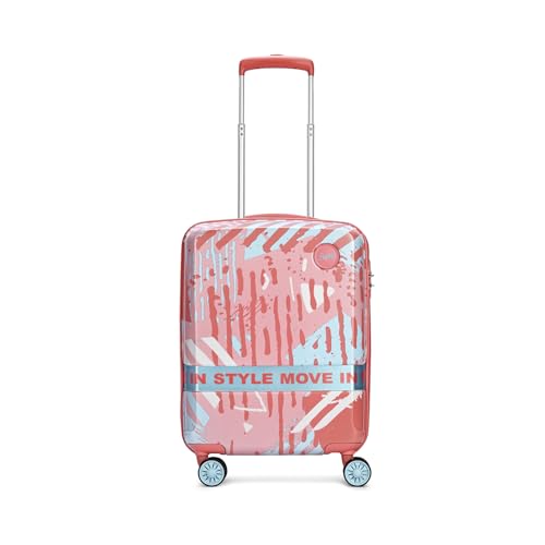 Image of Skybags Wanderlust Cabin Trolley Bag 55cm | Small | Hard Luggage | Printed 8-Wheel Suitcase | TSA Lock with Anti-Theft Zipper | Polycarbonate | 3 Years International Warranty - Unisex (Pink-White)