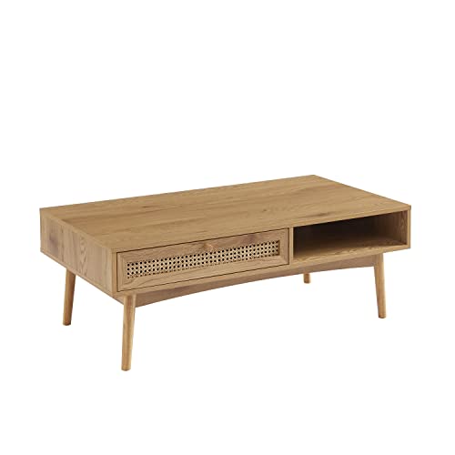 Table basse INES BAÏTA effet chêne et cannage rotin pour salon scandinave - 2