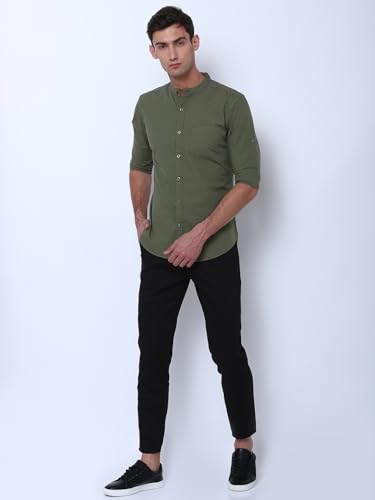 Image of Highlander Men's Slim Fit Casual Shirts | Solid | Long Sleeves | Mandarin Collar | Casual Shirts for Men