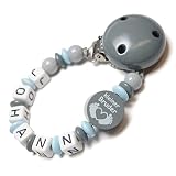 Schnullerkette mit Name für Baby, günstig, für Junge und Mädchen (Grau, Kleiner Bruder)
