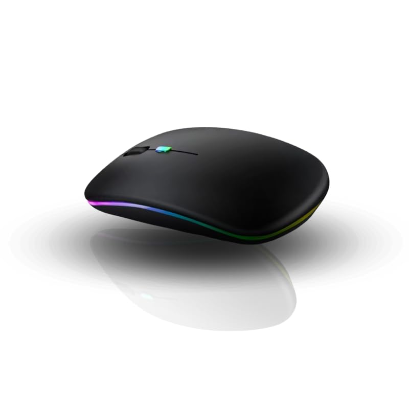 GOMAD LED Wireless Mouse, G12 Slim Rechargeable Silent Mouse, 2.4G Portable USB Optical Computer Mice, Matte Black