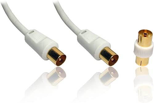 PCSL Gold T.V aerial cable (M-M) with adapter (F-F) Coaxial Cable TV Video Lead WHITE (5m)