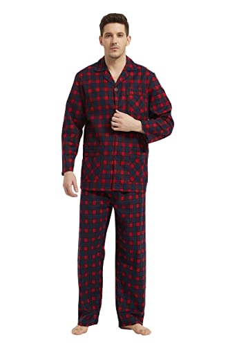 amaxer Men's Flannel Pajamas Set Men's Home Fashion Pajamas with Pockets and Drawstring 100% Cotton Soft Pjs for Men4