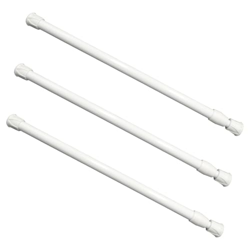 SYEYCW 3 Piezas Barras de Cortina Extensible, 30-50cm Varilla Cortina Blanca, No Requiere Taladrar, Barra de Tensión Ajustable, Barra de Abrazadera para Cortinas, para Ventanas, Librerías, Armarios