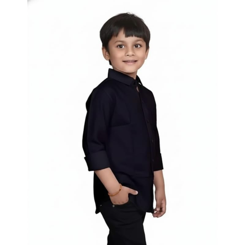 Image of Boys Cotton Blend Solid Full Sleeve Shirt with Spread Collar ? Casual Shirt for Kids