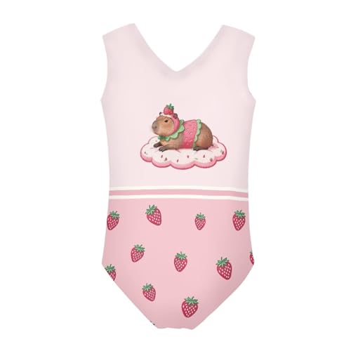 Image of Girls Cartoon Pattern One-Piece Swimsuits Sport Racer Swimwear Beach Bathing Suit, Size 5-14