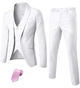 MY'S Men's 3 Piece Solid Suit Set, One Button Slim Fit Jacket Vest Pants with Tie