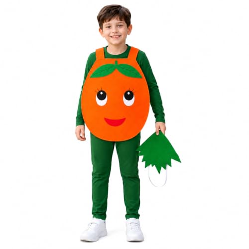 Image of Raj Costume Kids Mango Fruit Costume Apron with Cap for Boys & Girls | Cute Yellow Cutout Fancy Dress | Soft Felt Fabric | Role Play Outfit