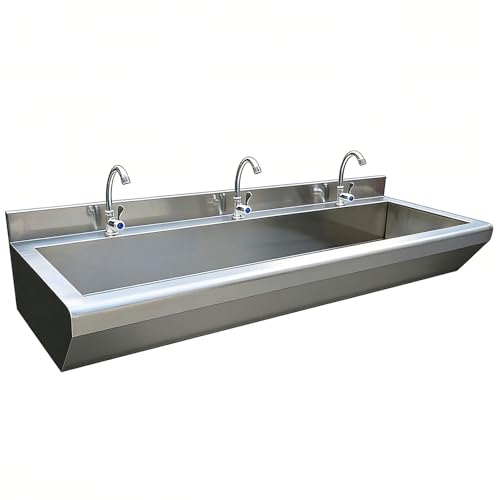 Wall Mounted Floating Trough Sink, Heavy Duty Stainless Steel Utility Sink with Faucet, Commercial Hand Wash Sink Multi-Station Wall Hung Sink, for Restaurant/Public Restroom/Garage