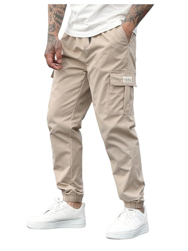 SOLY HUX Men's Cargo Pants Drawstring Waist Lightweight Outdoor Casual Joggers with Pockets