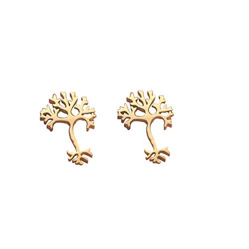 Fashion Science Jewelry Hippie Neuron Brain Nerve Cell Stud Earring Stainless Steeel Earrings (gold)