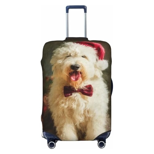 Sheepdog Wearing A Christmas Hat Elastic Travel Luggage Covers Dustproof Scratch-Resistant Suitcase Protector Fit 22-24 Inch