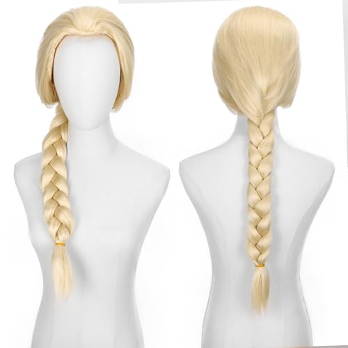 TOPHR Long Blonde Braided Princess Wig Cosplay Costume Single Big Braided Women Wigs Heat Resistant Synthetic Fibers Soft Durable Breathable Anime Cosplay Wigs for Women Party or Halloween Christmas