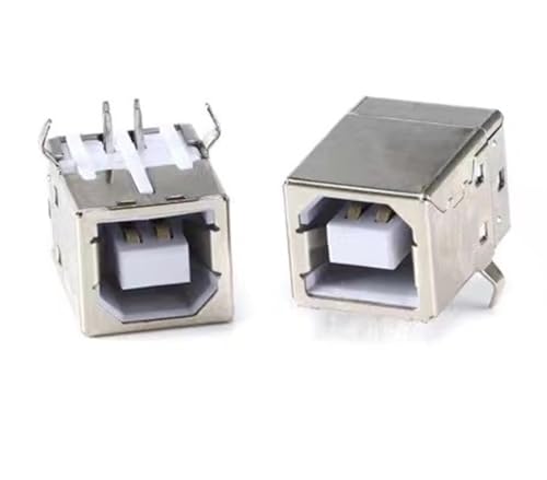 GHZHANG 20pcs All copper USB-B socket BF90 degree bent foot bent needle square printer USB port data port(Copper shell)