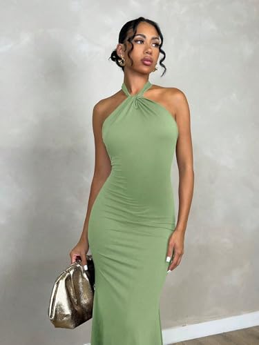 Image of SKAYS Women's Summer Dress Halter Bodycon Maxi Dress Backless Casual Party Dresses