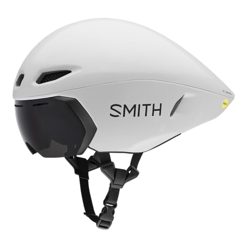 Smith Jetstream TT Cycling Helmet â€“ Lightweight Adult Road Time Trial Bike Helmet with MIPS Technology, Zonal Koroyd Coverage & Built in Chromapop Goggles â€“ for Men & Women â€“ White, Large