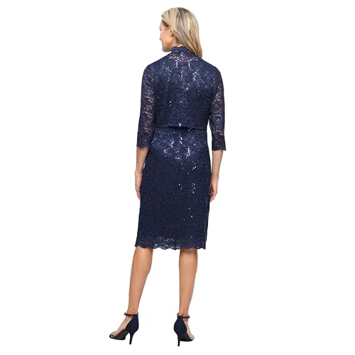Image of S.L. Fashions Women's Short Sequined Lace Special Occasion Dress with Bolero Jacket