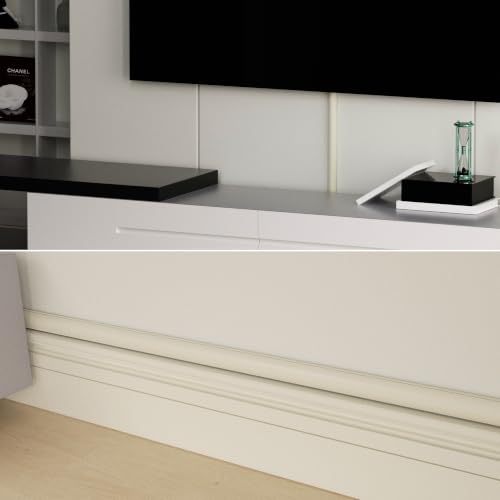 Image of ZhiYo 56in Cord Hider for 2-3 Wall-Mounted TV Wires, 1.2 inchW x 0.55 inchH, Beige | Split-Hinge Design for Easy Installation, Half-Round Glazed Finish Ideal for Wall /Baseboard, Self-Adhesive, 4Pack(14.2 inch Each)