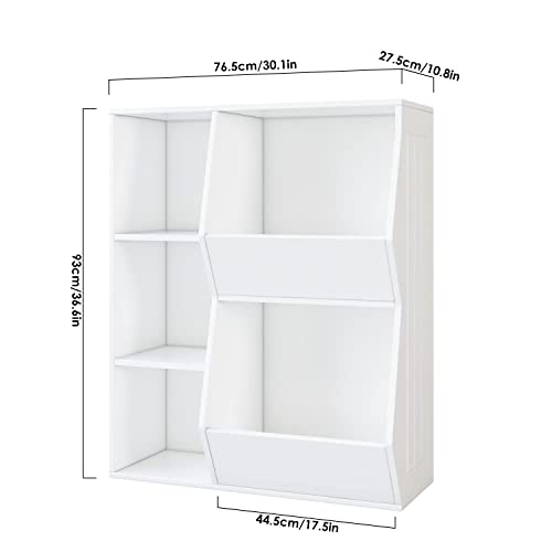 Horstors Toy Storage Organizers, Kids Bookcase And Bookshelf, Open Muti-Bins Toy Storage Display Cabinet For Girls & Boys Bedroom, Playroom, Nursery, Classroom, White #TOP2