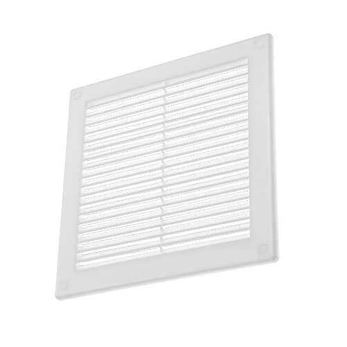 Vent Systems 200 x 200 mm / 8'' x 8'' Inch White Soffit Vent Cover - Flat Square Air Vent Louver - Grille Cover - Built-in Insect Screen - HVAC Vents for Bathroom, Home Office, Kitchen