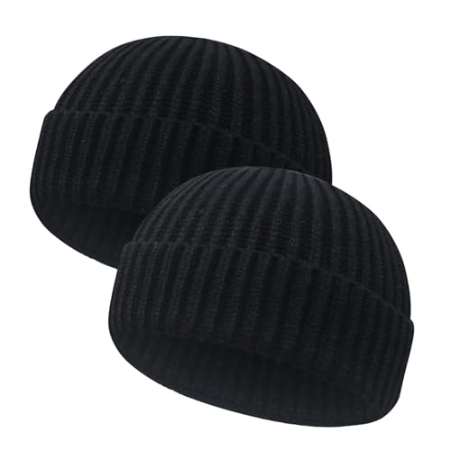 Image of Wool Fisherman Beanies for Men Women Short Cuff Knit Beanie Winter Warm Hats Trawler Hat Stylish Watch Cap