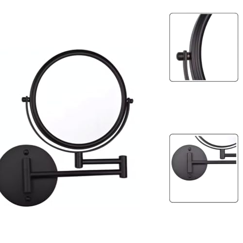 JPS Brass Dual Side Round Mirror for Bathroom 360° Swivel with Magnifying View | Magnifying Shaving Makeup Mirror Wall Mounted | (Black)