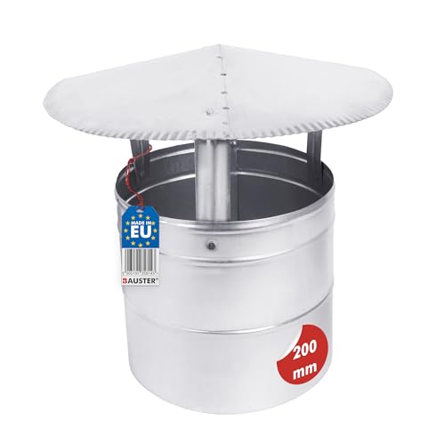 BAUSTER® Okap kominowy, Ø 200 mm, ocynkowana stal, osłona komina, osłona komina, osłona przeciwdeszczowa do komina, komina, ochrona przed deszczem