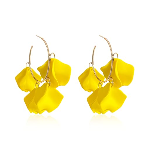YUNXI Summer Gorgeous Lightweight Petal Hoop Earring for Women Unusual Cute and Fun Acrylic Floral Open Huggie Hoop Earring for Women Holiday Gift (Yellow)