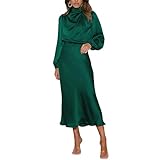 ❤【Robes en satin à manches longues】 : la lanterne à manches longues et le col montant créent un look élégant pour les robes de soirée. Cette robe longue a des fronces sur la poitrine, ajoutant des détails chics à l'ensemble. La taille haute élastique montrant vos bonnes proportions corporelles.
