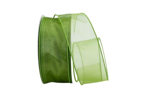 Ribbon Bazaar Sheer Organza Wired Ribbon - Wire Edged Ribbon for Floral Decor, Table Arrangements, Apparel Embellishment & More - 1-1/2" Kiwi 25yd Spool
