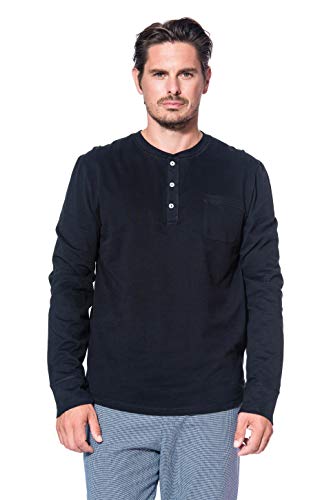 The Cocoonalist T-Shirt Homme 100% Coton Col Tunisien Manches Longues - Fabriqué en Europe (Noir, XXL) Cover