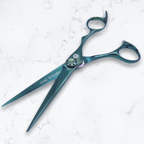 Saki Sora Professional Hair Shears - Vg-10 Japanese Steel With Teal Titanium Finish - 7" Hair Scissors #TOP1