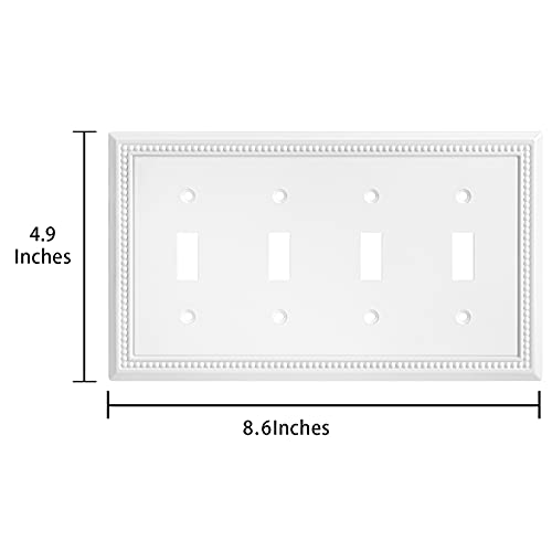 Image of Henne Bery Sunken Pearls Heavy Duty Decorative Wall Plate Switch Plate Outlet Cover (Quad Toggle, White)