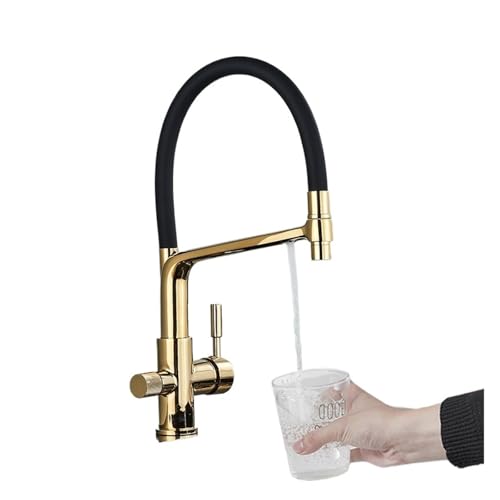 Robinet de cuisine purifiée mitigeur évier douchette 360 eau potable or - 2