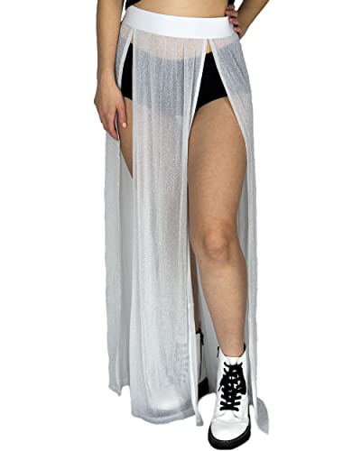 Shop Delfina Sheer High Waisted Maxi Sparkle Skirt Cover Up Rave Wear Women's
