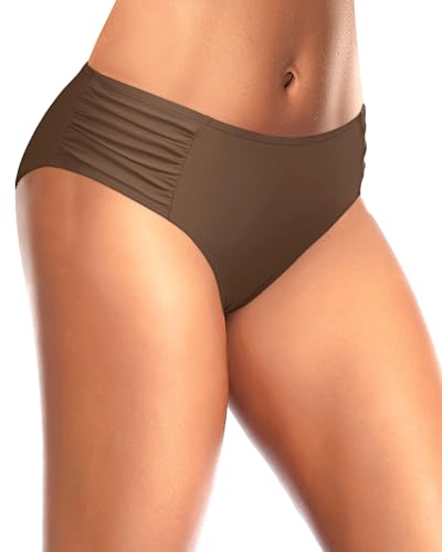 Image of Tempt Me Women Bikini Bottoms Mid Waist Bathing Suit Swimsuit Ruched Swim Bottom
