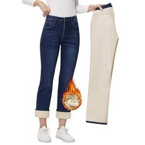 AMRSPENG Women’s Fleece Lined Jeans Women Straight Leg Jeans Winter High Waisted Fleece Lined Denim Pants