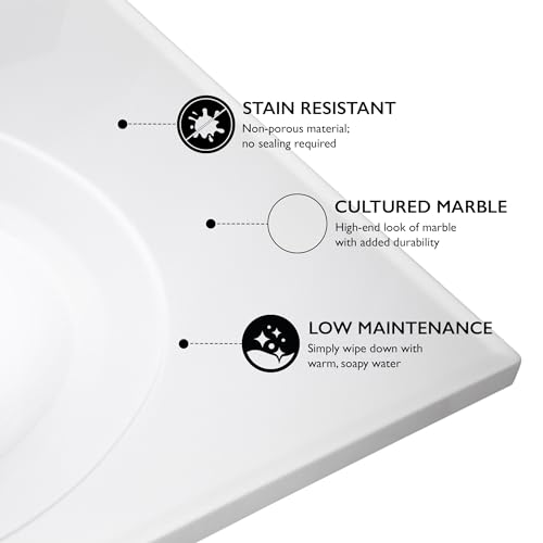 Image of Design House Cultured Marble Vanity Top, 73 in W x 22 in D, 2 Integrated 4 in Centerset Oval Sinks & Backsplash, Solid White, 597468
