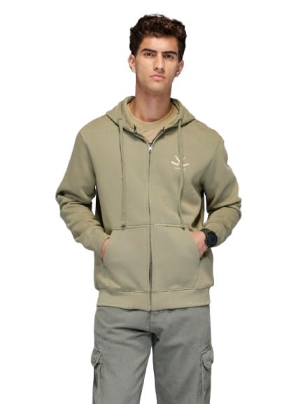 WROGN Men's Cotton Blend Fleece Hoodie | Embroidered Branding with Blanket Stitch Detail | Comfort Fit in neutral