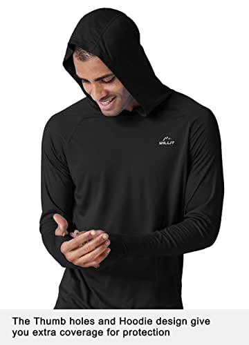 Image of Willit Men's UPF 50+ Sun Protection Hoodie Lightweight Long Sleeve Fishing Shirt Loose Fit Swim Rash Guard, Black, 3X-Large
