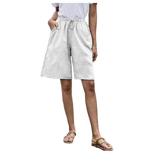 Dam shorts Knälängd Rak dragsko Elastisk midja Lös fritid 4x