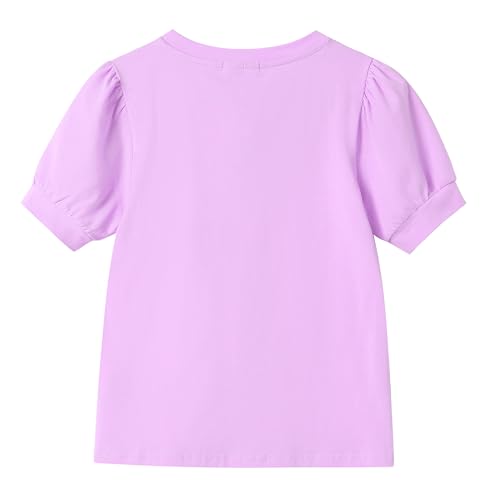 Image of Girls' Puff Sleeve Cotton T-Shirt Cute Summer Tops Short Sleeve Crewneck Tshirts Tees Little Kids Girls Size 5t 6t 5 6 6X 6-7 t Years Light Purple Lavender 5-6